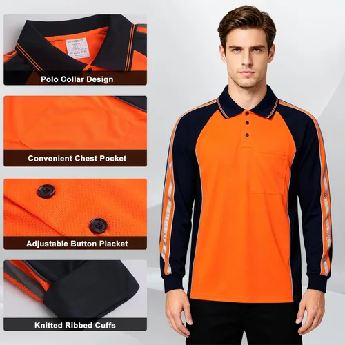 Miniatura 6 de Camisa de seguridad de alta visibilidad, manga corta y larga, polo reflectante, camisetas de trabajo para hombres