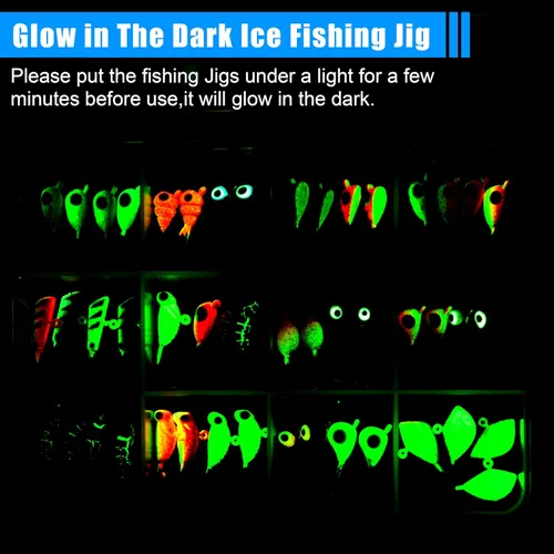 Miniatura 4 de Ice Fishing Jigs Lures kit, Luminous Ice Fishing Gear Crappie Panfish Jigs Head Fishing Hooks Set for Winter Ice Jigging Walleye Perch Bluegill
