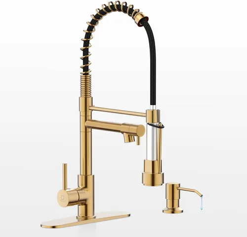 Miniatura 11 de Grifo de cocina con dispensador de jabón, grifos de fregadero de cocina de resorte de una sola manija con rociador desplegable y placa de cubierta