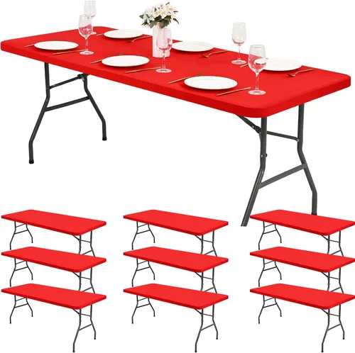 Miniatura 22 de Paquete de 6 fundas de tela elástica para mesa, color beige, para mesas de 8 pies, protector de mantel rectangular universal lavable y elástico
