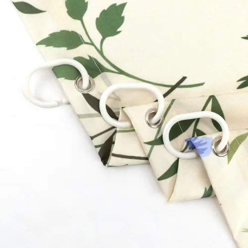 Miniatura 5 de EOBTAIN Cortina de ducha floral púrpura para baño, flores de acuarela y hojas de eucalipto verde sobre beige, cortina de ducha con 10 ganchos, juego