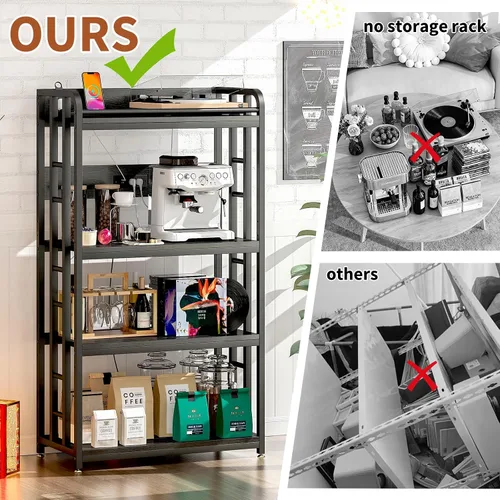 Miniatura 9 de METYERRY Estante de cocina ajustable de 4 niveles resistente con toma de corriente, con ruedas industriales, soporte de carrito de horno microondas