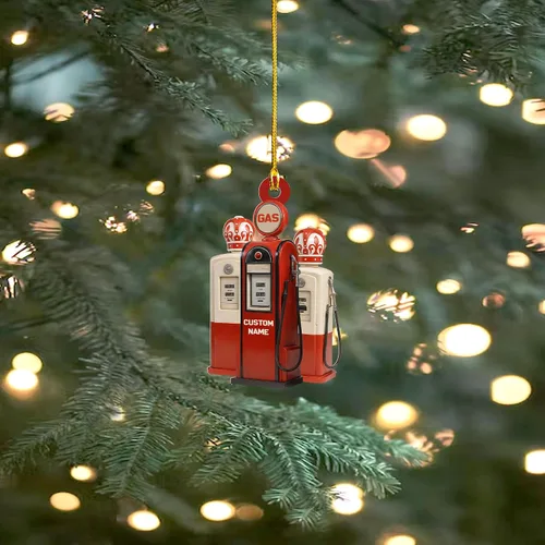 Miniatura 14 de Adorno de Navidad personalizado con bomba de gas 2025, decoración retro personalizada de árbol de estación de servicio, regalo único de recuerdo