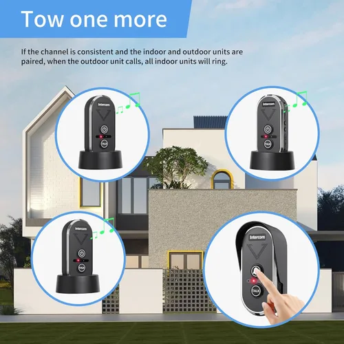 Miniatura 6 de Timbre inalámbrico con intercomunicador de voz de altavoz, intercomunicador de conversación bidireccional con 3 canales, volumen de 3 niveles