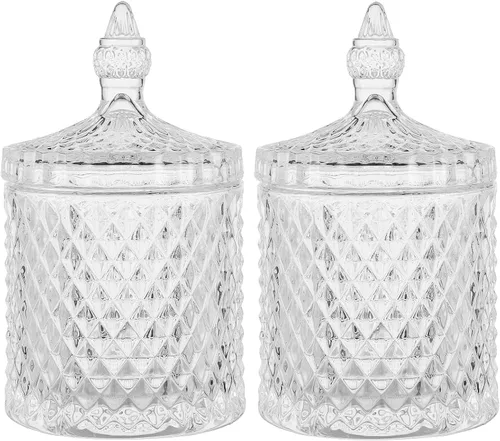 Miniatura 11 de Paquete de 2 Portacotonetes Frascos de Boticario de Vidrio Grueso con Tapa para Decoración de Baño Organizador de Almacenamiento para Hisopos
