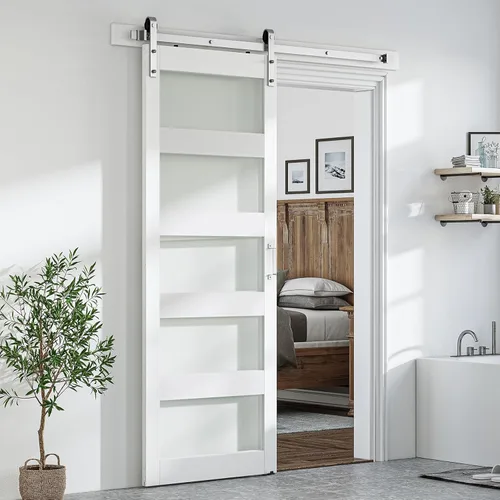 Miniatura 10 de SMARTSTANDARD Puerta de granero de vidrio de 36 x 84 pulgadas con kit de herramientas de 6.6 pies incluido, vidrio de 5 paneles, requiere montaje
