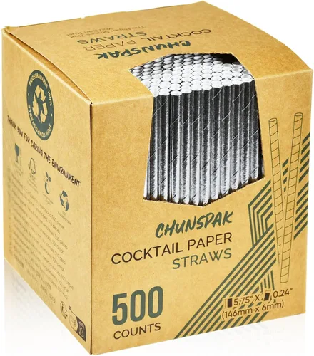 Miniatura 21 de 14,6 cm x 0,79 cm Pajitas de papel desechables de bambú verde para bebidas cortas, cócteles mezclados, margaritas, licuados y batidos - Sin embalar