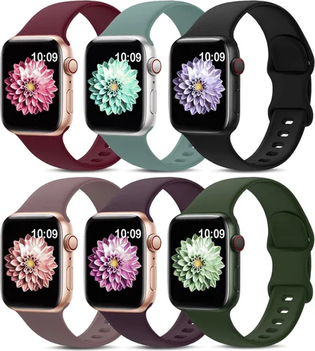 Paquete de 6 correas deportivas compatibles con Apple Watch de 38mm 40mm 41mm 42mm 44mm 45mm 49mm 46mm, correa impermeable de silicona para iWatch