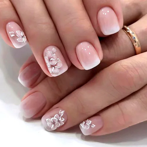 Miniatura 20 de 24 uñas acrílicas a presión, uñas postizas largas con forma de ataúd brillante, color rosa degradado, con diamantes de imitación y purpurina