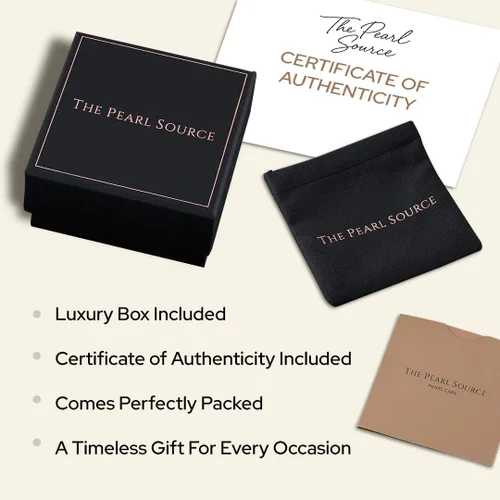 Miniatura 8 de The Pearl Source Tahitian Pearl Stud Earrings for Women, Genuine Cultured Black Pearls in 14K White and Yellow Gold, Hypoallergenic Jewelry