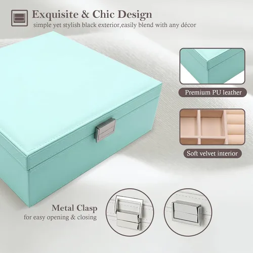Miniatura 4 de ProCase - Joyero grande de cuero con dos niveles para organizar aretes, pulseras, anillos, relojes, para mujeres, niñas, regalo ideal para novia