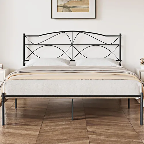 Miniatura 11 de VECELO Base de cama de plataforma de metal tamaño individual con cabecera y estribo, base de colchón de soporte de listones resistentes, no necesita