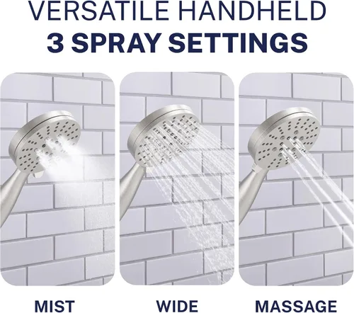 Miniatura 4 de HammerHead Showers Solid Metal 3-Spray Handheld Shower Head with Long Hose and Holder, High Pressure, Wide/Massage/Mist Sprays, Brushed Nickel, 1.75