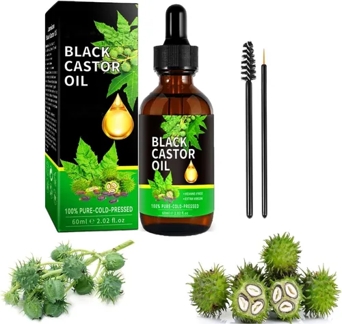 Aceite de Ricino y Castor Orgánico Puro para Crecimiento del Cabello, Pestañas, Cejas y Vello de Mujeres y Hombres - 2.0 fl oz/2.0 Fl Oz 1 Botella