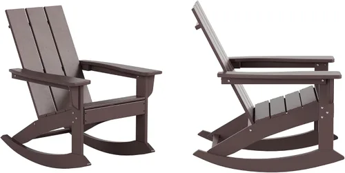 Miniatura 32 de HDPE Laguna Silla mecedora Adirondack de polietileno para exteriores (juego de 2), color negro