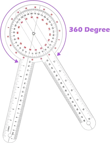 Miniatura 3 de Frienda Goniómetro de 12 pulgadas, regla de ángulo ortopédico transparente, goniómetro de plástico de 360 grados para cinta métrica de cuerpo regla