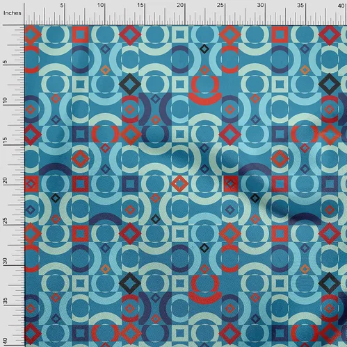 Miniatura 4 de oneOone - Tela geométrica de punto de viscosa, color azul azulado para coser tela de artesanía impresa por The Yard 60 pulgadas de ancho -XS Azul