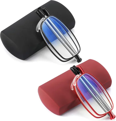 Miniatura 9 de touk Foldable Reading Glasses Anti Blue Light, Soft Nose Pad Spring Hinge Compact Readers Portable Case for Men Women 2 Pack