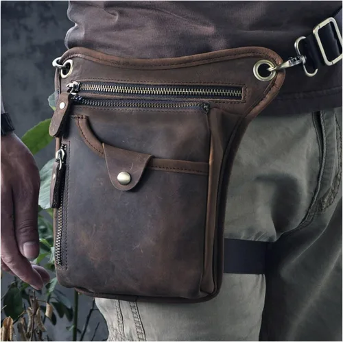 Miniatura 2 de Le'aokuu - Bolso de pierna para moto, de cuero genuino, para hombre, bolso tipo mensajero a la cintura), 211-1