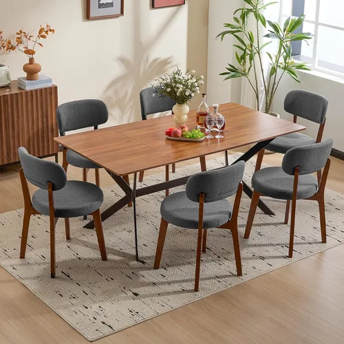 Miniatura 11 de Furniliving Juego de 2 sillas de comedor de madera de roble, silla de cocina tapizada de tela de lino moderna de mediados de siglo, sillas de Beige