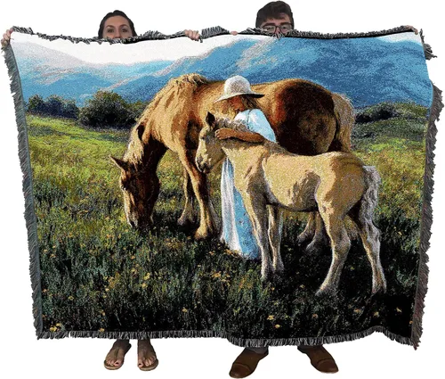 Pure Country Weavers Manta con diseño de hermosas rubias de Robert Duncan, regalo para los amantes de los caballos, manta occidental tejida de