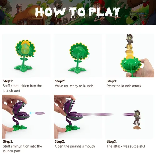Miniatura 5 de Maikerry Juego de 7 figuras de PVZ con diseño de plantas, gran cumpleaños, Navidad, para niños y niñas, con mapa de campo de batalla