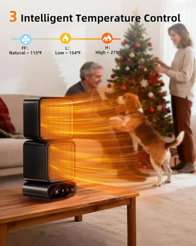 Miniatura 4 de Calentador de espacio de doble cabezal, calentadores eléctricos portátiles para uso en interiores con termostato y control remoto, oscilación