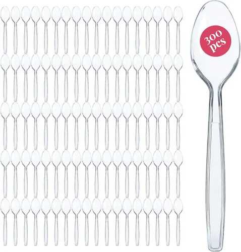Prestee Juego de 300 cucharas de plástico a granel – Juego de cubiertos y utensilios de plástico desechables resistentes de 6 pulgadas – Cubiertos