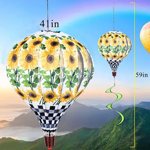 Miniatura 4 de Girasol gigante globo aerostático para jardín, molinetes grandes, molinillos de viento Whirligigs juguetes para niños, decoración de patio, Amarillo