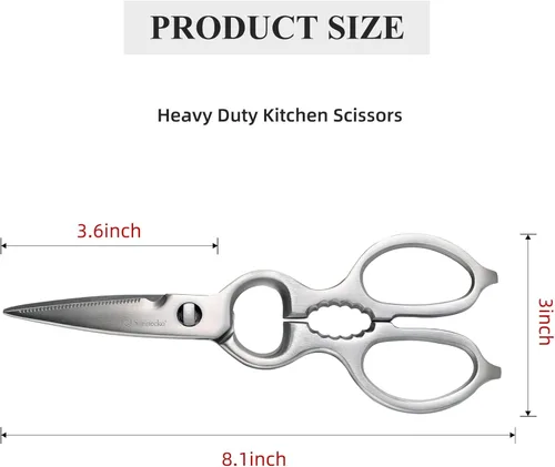 Miniatura 6 de Sunnecko Tijeras de cocina resistentes, tijeras de cocina de acero inoxidable, tijeras de aves de corral micro dentadas ultra afiladas, tijeras