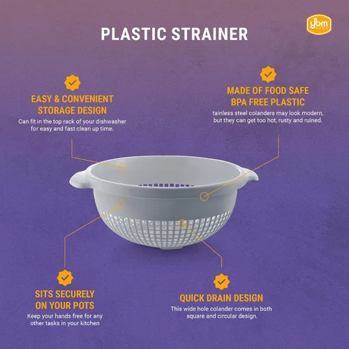 Miniatura 3 de YBM Home Colador Escurridor de Plástico Profundo con Mango – Hecho de Plástico Seguro para Alimentos Libre de BPA - Duradero y Apto