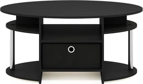 Miniatura 6 de Furinno Jaya Mesa de Centro Ovalada de Diseño Simple con Contenedor para Sala de Estar, Americano/Cromo/Negro