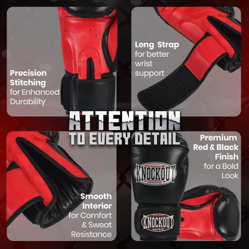 Miniatura 4 de Guantes de Boxeo de Gel Knockout para Hombres y Mujeres - Entrenamiento Profesional de Sparring, Cuero Maya Hide Muay Thai MMA Kickboxing, Guantes
