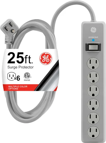 Miniatura 15 de GE - Barra multicontacto con protector de sobretensión, cable de extensión de 2.4 m, 6 tomas, 800 joules, clavija plana, cubiertas de seguridad