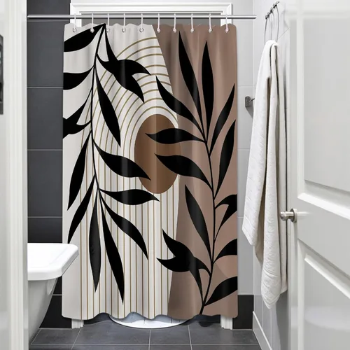 Miniatura 57 de Cortina de ducha bohemia en negro y gris, cortinas de ducha modernas de mediados de siglo negro y gris para baño, juego de tela impermeable