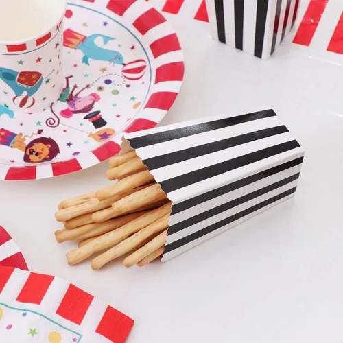 Miniatura 9 de TOYMYTOY Cajas de palomitas de maíz, recipientes de cartón para palomitas de maíz para recuerdos de fiesta, 24 piezas (negro)