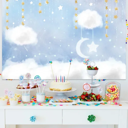 Miniatura 5 de MEHOFOTO - Telón de fondo de estudio fotográfico de nube azul y blanca, accesorios de fondo de príncipe para cumpleaños, baby shower, decoración