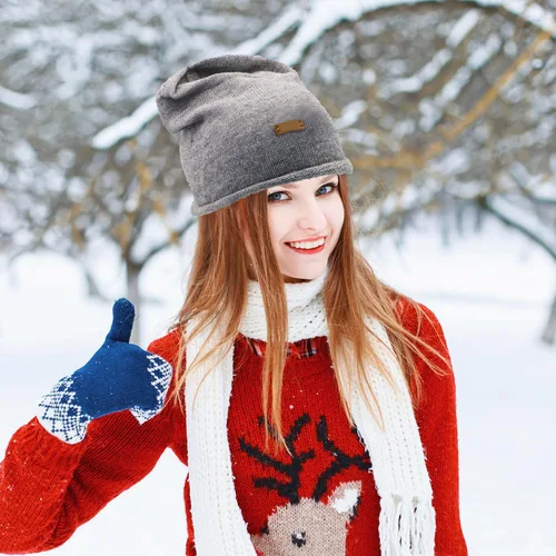 Miniatura 4 de Gorro de punto holgado para mujer, gorro de invierno suave y cálido para mujer, gorro de lana de punto con calavera D1-ZZDDM
