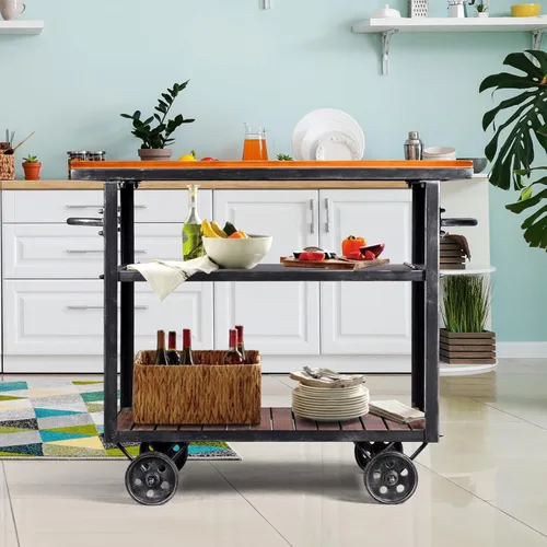 Miniatura 6 de Carrito de almacenamiento industrial de 3 niveles con ruedas para vino, estante de vino de metal con ruedas, cocina, bar, comedor, té, vino, carrito