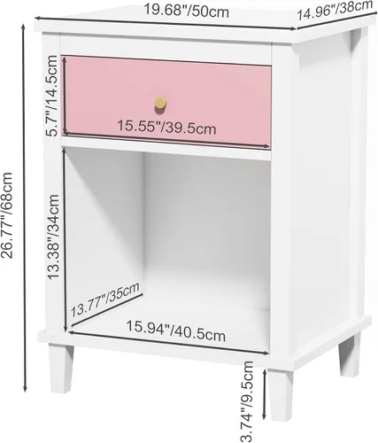 Miniatura 2 de Mesita de noche de madera, mesa auxiliar con cajón y estante de almacenamiento, mesita de noche moderna para dormitorio, sala de estar, oficina