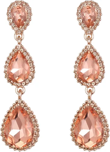 Miniatura 70 de EleQueen Pendientes de cristal austriaco en tono dorado para mujer, forma de pera de 2.5 pulgadas, color esmeralda