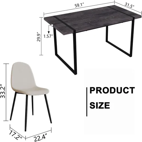 Miniatura 2 de YYQ Juego de mesa de comedor para 4, mesa de cocina de madera de 59 pulgadas y sillas para 4, moderno juego de mesa de comedor de 5 piezas con 4