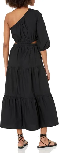 Miniatura 2 de The Drop Vestido midi escalonado con un hombro descubierto para mujer