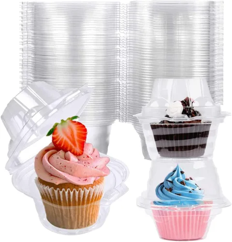 Miniatura 2 de NPLUX 150 unidades de contenedores individuales para cupcakes, cajas de plástico para cupcakes, soportes para cupcakes apilables, contenedor