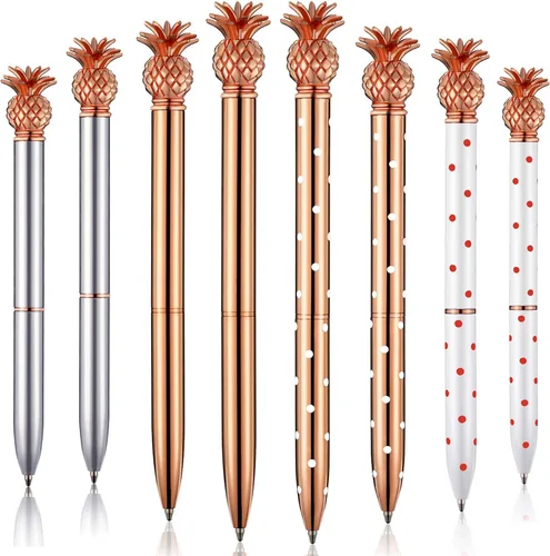 Miniatura 9 de Outus 12 bolígrafos de piña, bonitos regalos de piña para mujeres, bolígrafos de metal oro rosa para graduados, regalos de regreso a clases, tinta