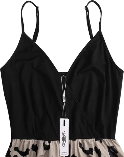 Miniatura 4 de STYLEWORD - Vestido informal de verano para mujer, diseño acampanado, con vuelo y floral, con cuello en V, tirantes delgados y bolsillos, unicolor