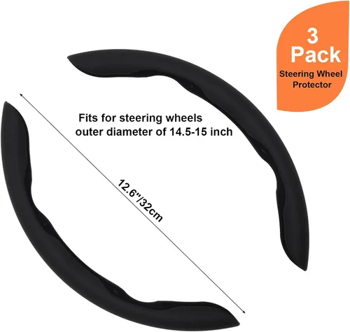 Miniatura 2 de 3 piezas Funda de Volante de Cuero Nappa - Ajuste a Presión de 15 Pulgadas Protector de Volante de Coche Antideslizante, Accesorios Universales