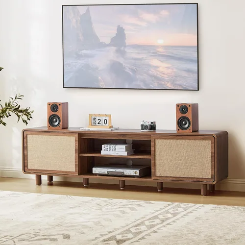Miniatura 2 de Soporte de TV grande para televisores de hasta 80 pulgadas, centro de entretenimiento moderno de mediados de siglo con almacenamiento y puerta