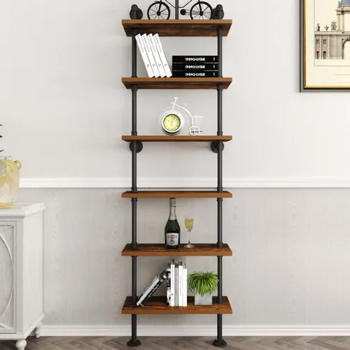 HOMEKAYT Estante industrial de madera rústica, estante de pared de escalera para montaje en pared, estante de decoración para el hogar, oficina,
