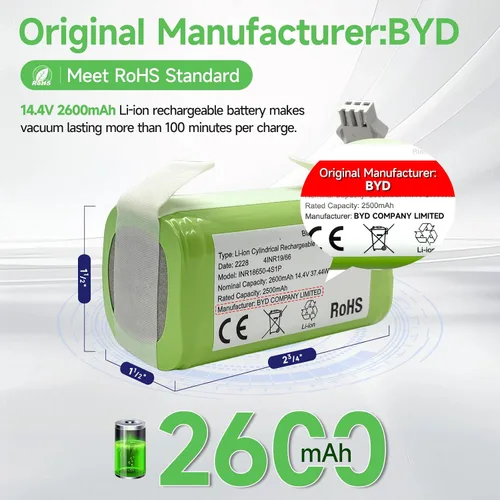 Miniatura 2 de Batería de repuesto compatible con Coredy R500+, R300, R650, R3500, R3500S, R600, R580 y Amarey A800, A900, iMartine C800, Tesvor X500 Pro Robot